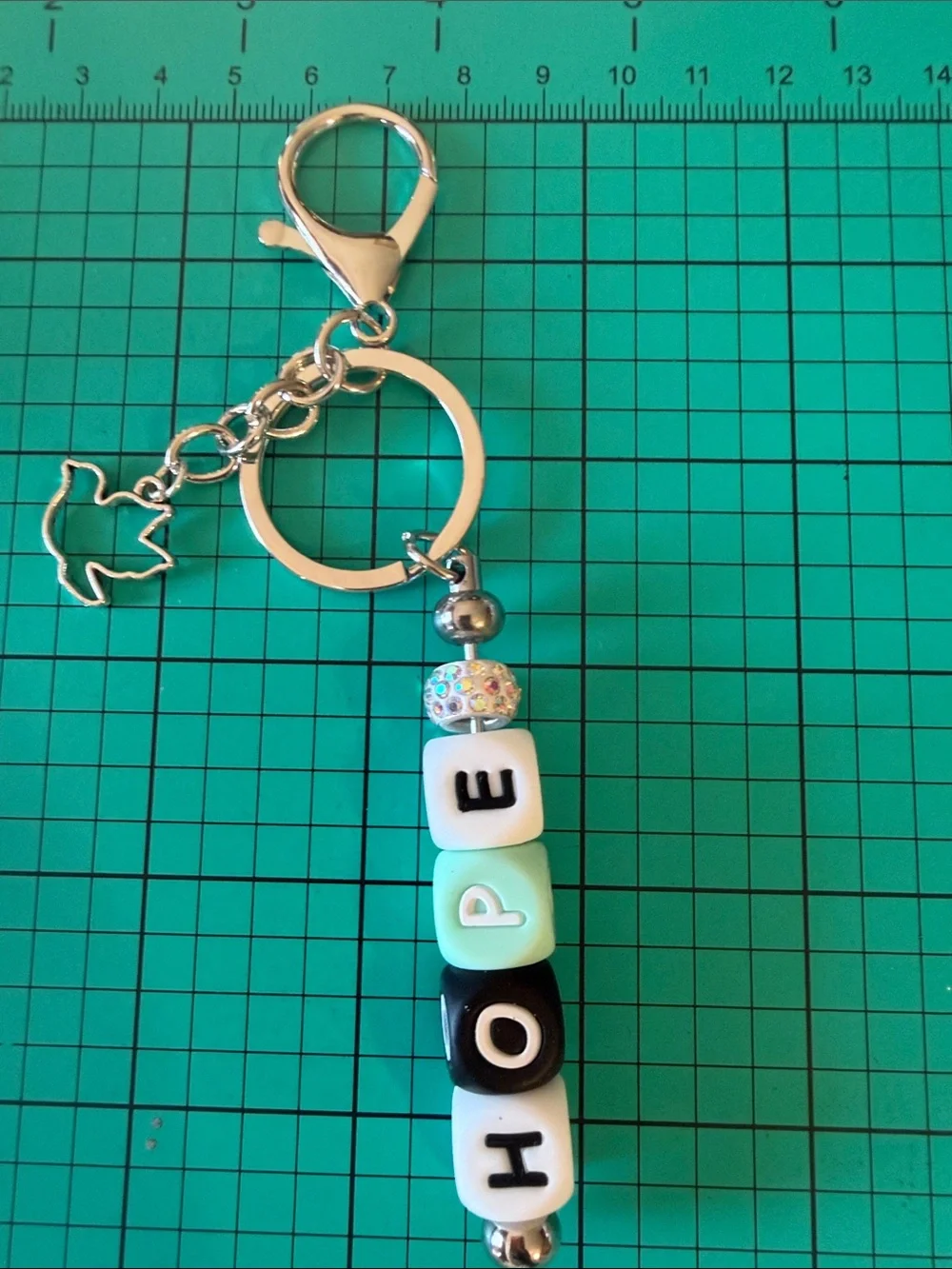 Personalized HOPE Beaded Keychain - Mint, Black & White